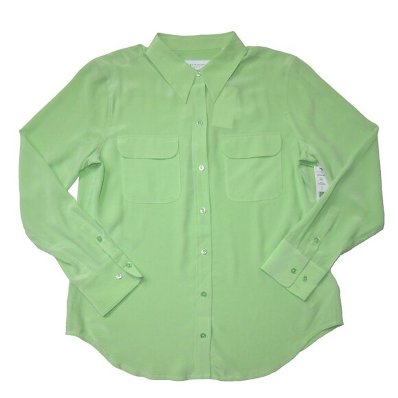 NWT Equipment Slim Signature in Pistachio Green Silk Button Down Shirt L $250 - Picture 2 of 9